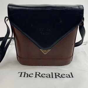 Vintage Valentino Gian Marco Leather Crossbody Shoulder Bag Black Brown